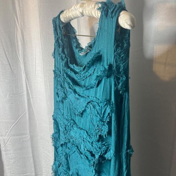 Ilenia M. Made in Italy Silk Fringe Maxi Dress in Teal - Size L - Picture 4 of 8